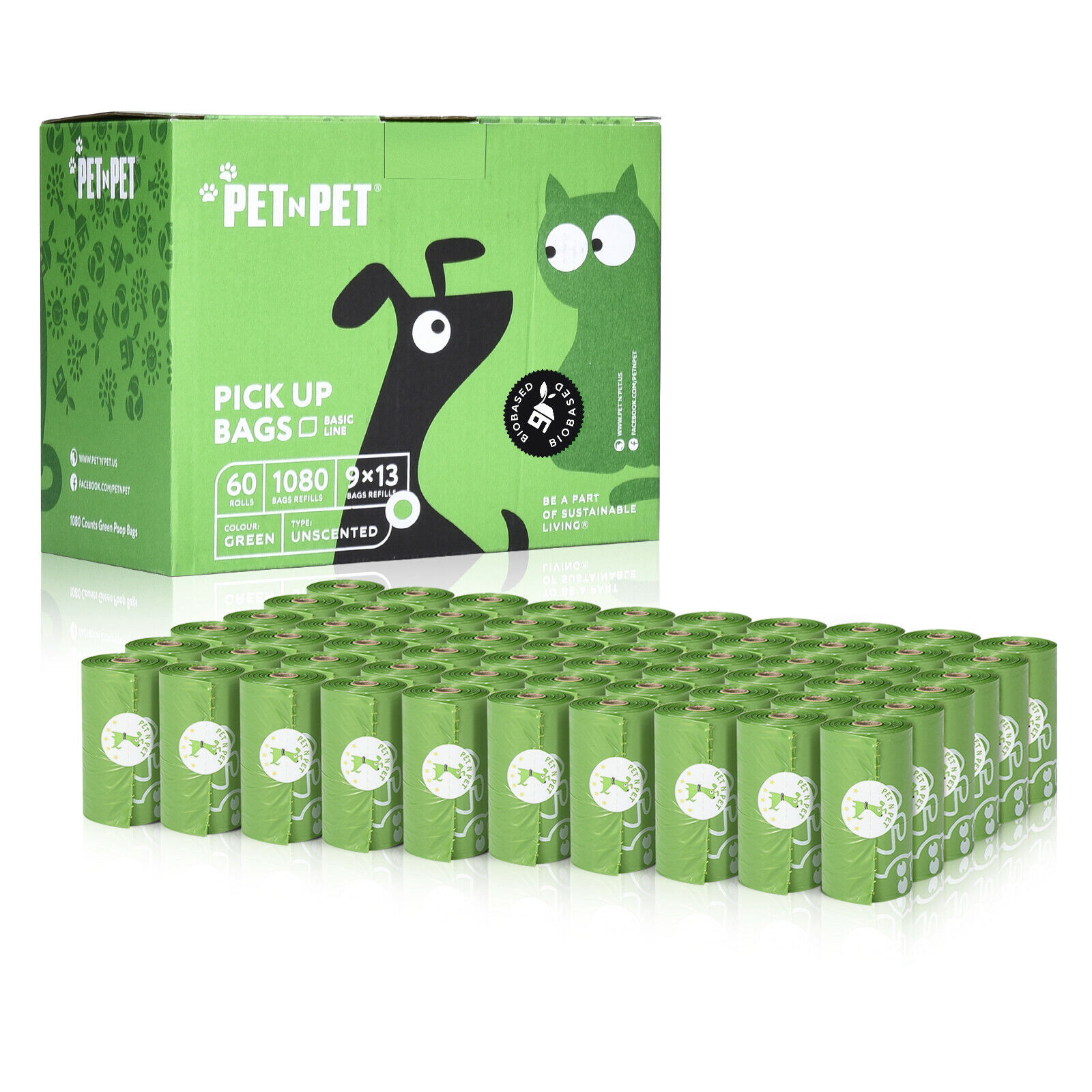 PET N PET Dog Poop Bags Pick up Pet Waste Bags 1080 Counts Green 9*13 large size