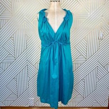 Jigsaw Teal Blue Ruffle A-Line Sleeveless Dress V-neck Sleeveless Ruffle Size 8