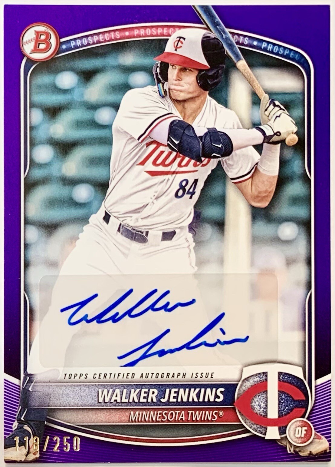 Walker Jenkins 2025 Bowman Purple Prospect Auto /250 #BPA-WJ Minnesota Twins 🔥