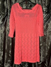 ELLE RUST RED BURGUNDY PINK CABLE KNIT LONG SLEEVE SWEATER DRESS LARGE