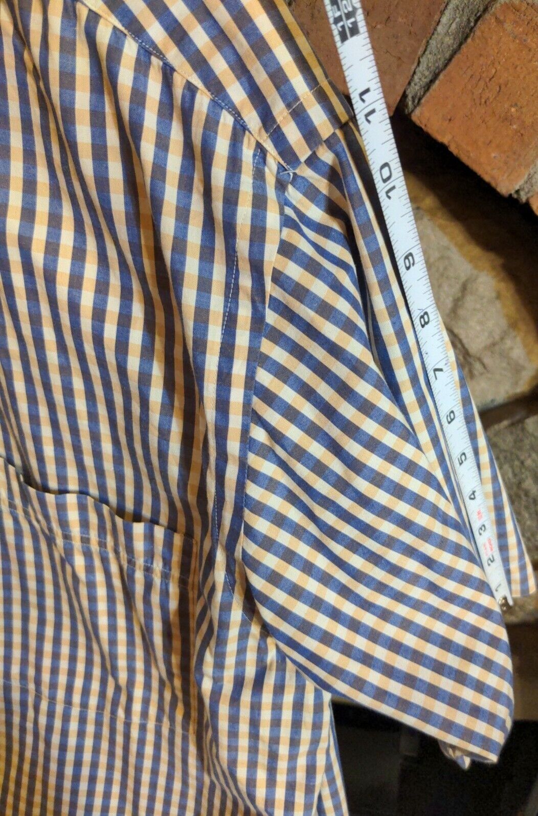 Kenneth Gordon Mens Blue White Brown Check Button Down Short Sleeve Shirt  Medium