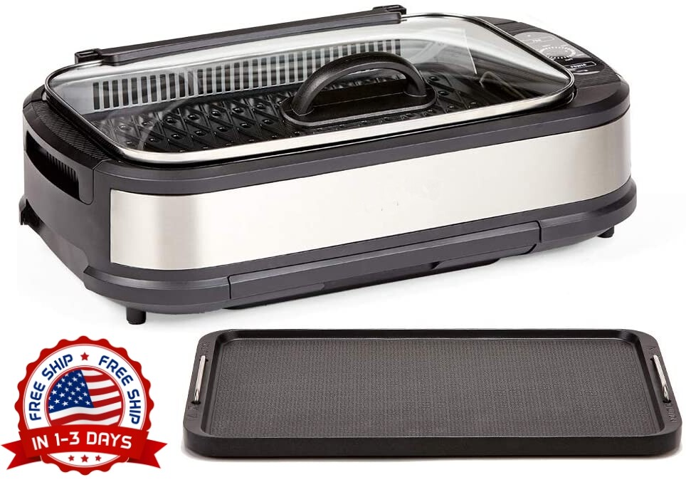 Parrilla Sin Humo Con Tapa De Vidrio Templado Y Tecnología De Extracción De Humo