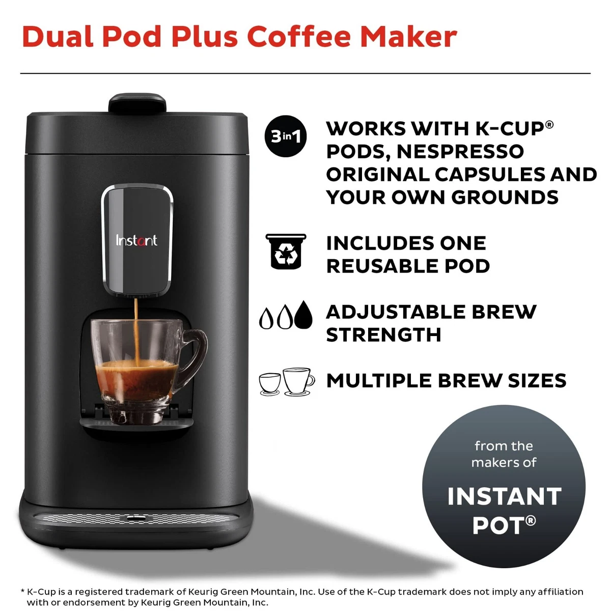 Instant Dual Pod Plus 3 in 1 Pod Capsule Coffee Maker Black