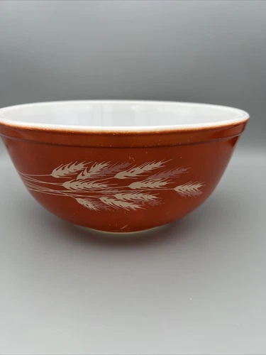 Vintage Pyrex 2.5 Qt Orange Autumn Harvest Wheat Nesting MIXING BOWL 403