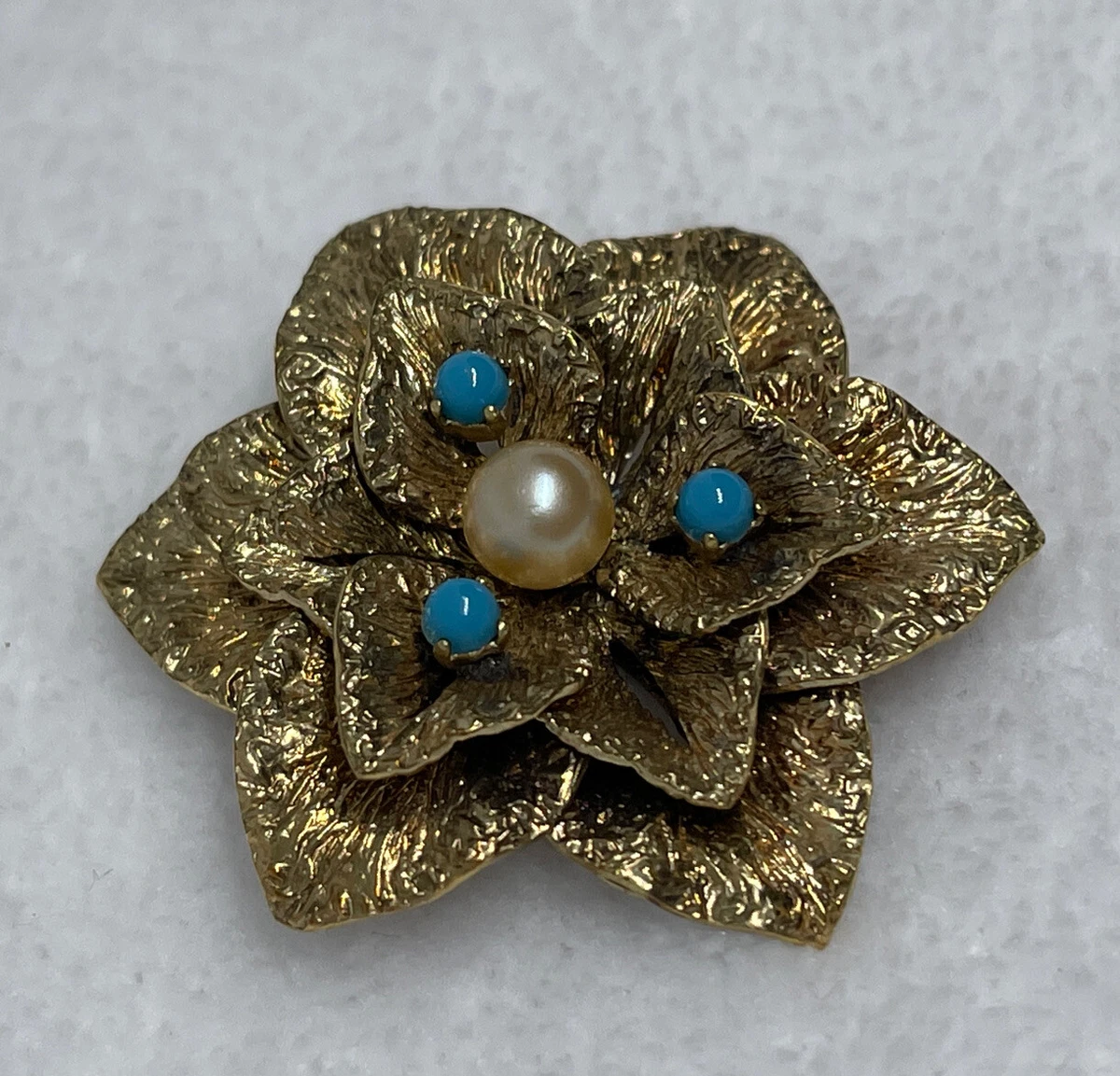 40s Mid Century Amerikaner xxkm Gold Ormolu Glass Turquoise Pearl Antique  Brooch | eBay