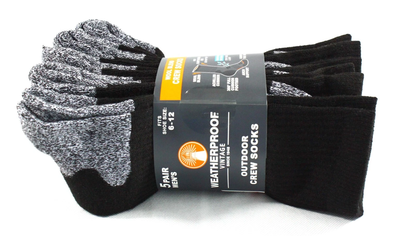 5 Pair New Weatherproof Men’s Outdoor Wool Blend Crew Sock Black Size 6-12
Opens in a new window or