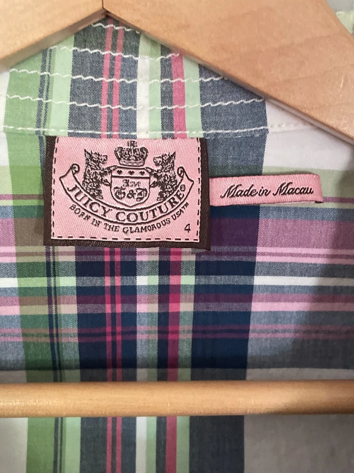 Juicy Couture 4 Montauk Мадрас клетку коротким рукавом куртка верхний укороченный фиолетовый/зеленый - Изображение 3 из 4