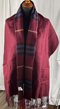 Scarf/Shawl Wrap Large Oversized w pockets Burgundy/ Plaid 78" x 22 "