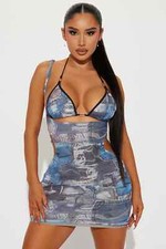 Fashion Nova Women's Denim Printed Mini Dress Set Size XL