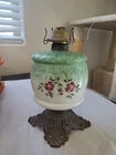 Antique Milk Glass Oil Lamp - Hand Painted Flowers - Victorian - 11.5" X 6"