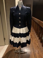 FAB.VINTAGE FABIAN MOLINA NAVY BLUE/IVORY PLEATED TAFFETA BOTTOM FORMAL DRESS M