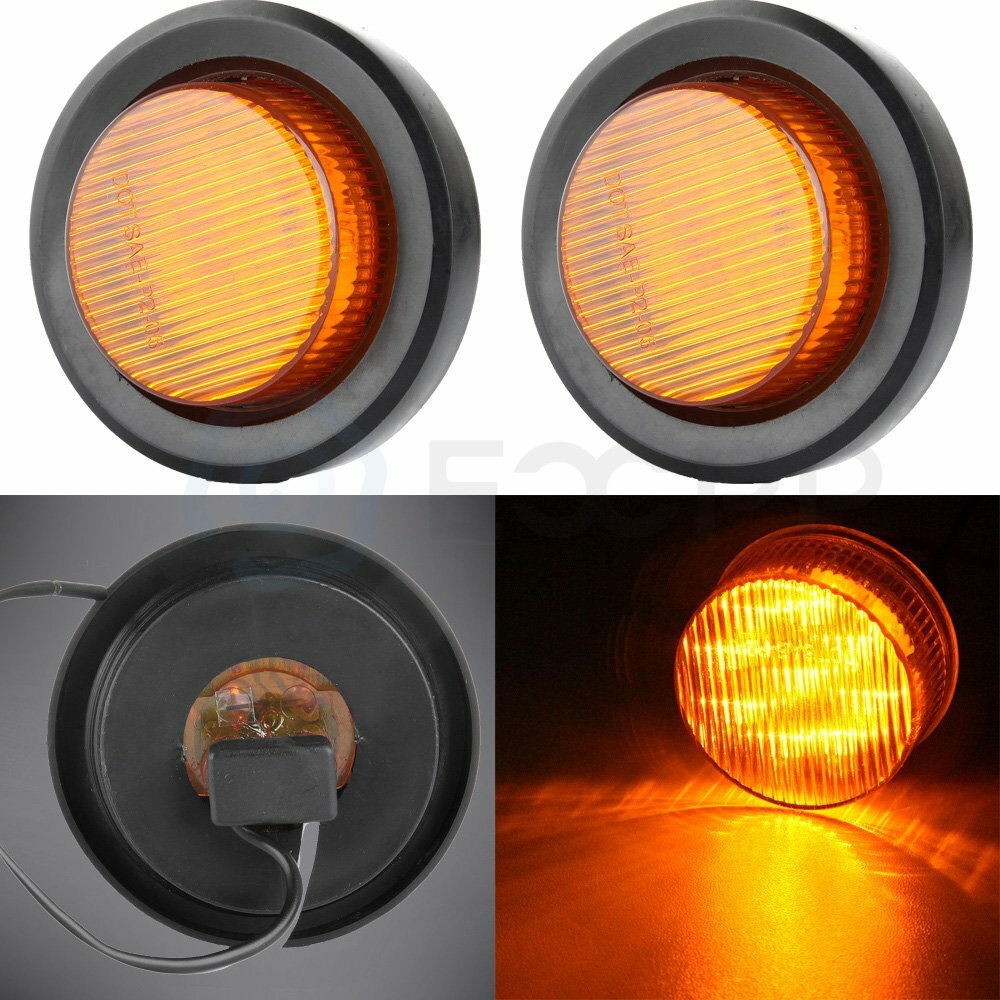 2-Pack Amber 2-Inch Round LED Side Marker Lights - 9 LEDs, 12V, Waterproof For Truck/Trailer 1 thumbnail image