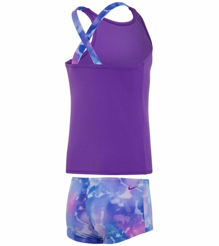 Nike Kids Purple Cloud Dye Cross-Back Tankini Set L44810 Size Large (12-13 YRS) - Picture 2 of 3