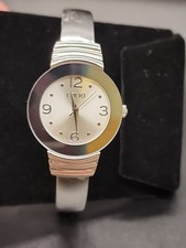 Folio Silver Tone Dial Round Case Hinge Open Cuff Bracelet Watch IF173 Works 
