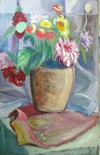 BEAUTIFUL ORIGINAL GOUACHE XX° STILL LIFE BOUQUET FLOWER FLORA BOTANICAL VASE a