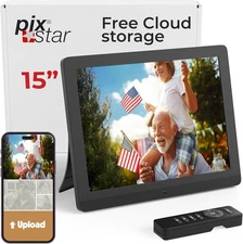 PixStar 15 inch Large Digital Frame WiFi | Free Unlimited Cloud | Share Black 