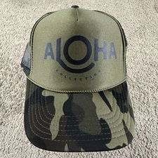 Aloha Collection Hat Cap Snap Back One Size Green Camo Trucker Mesh Mens