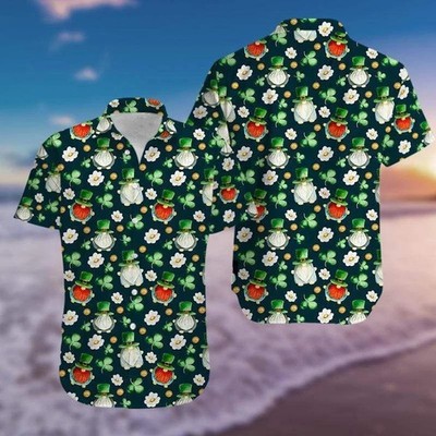 Funny Leprechaun St Patrick's Day Hawaiian Shirt Lucky Green Irish Party Top