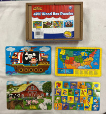 Real Wood Toys 4 Wooden Puzzles w/ Box 48 Pcs...