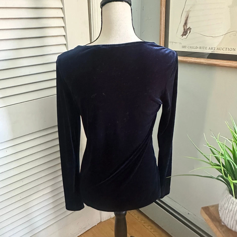 Top GAP de colección para mujer pequeño azul terciopelo cuello redondo ajustado retro Y2K gótico grunge Foto 2 de 4