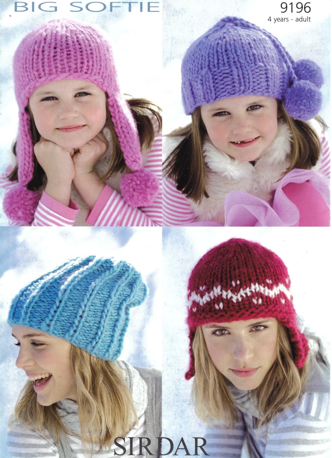 Sirdar Super Chunky Knitting Pattern - 9196 Girls & Ladies Hats (4 Designs)