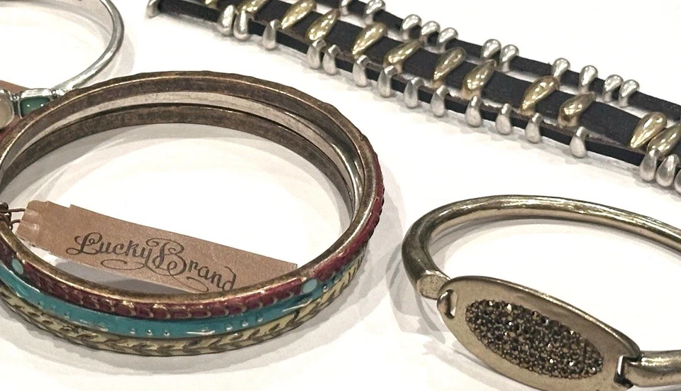 LUCKY BRAND GOLD SILVER LEATHER FAUX TURQUOISE ENAMEL BRACELETS CHARMS LOT 6 LN - Image 2 of 4