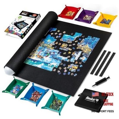 2000 Piece Puzzle Mat Roll Up with 6 Sorting Trays & Storage Bag & Black