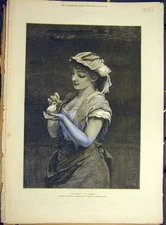 Original Old Antique Print 1878 Orphan Parker Chick Bird Lady Girl Fine Art 19th