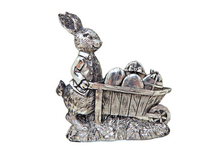 VINTAGE Silver Tone Pewter Decoration EASTER  BUNNY Rabbit