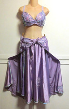 Belly Dance Purple Blue Accents 4 pc Costume- 2 Skirts Sequin Bra 36D Hip Wrap