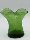 Vintage Blenko Emerald Green Handblown Art Glass Crackle Vase