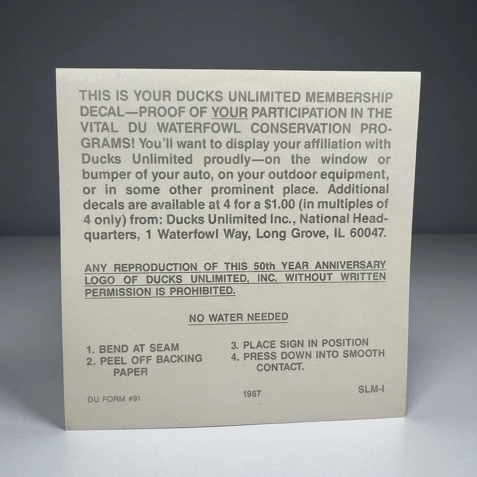 Ducks Unlimited 50th 1937-1987 Wetlands Conservation 4" Decal Sticker - Image 2 of 3