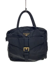 PRADA Tote Bag Nylon Black Solid Triangle Logo Plate