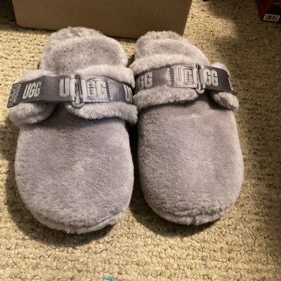 UGG Fluff IT Slippers Sandals Gray Grey Black Shearling - Great Conditions S-12