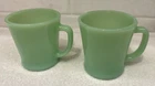 2 Fire King Jadeite D Handle Vintage Coffee Mugs Cups Green Milk Glass 3.5” 8 oz