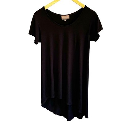 Anthro Bel Kazan Black Asymmetrical Short Sleeve T-shirt Dress - size Small