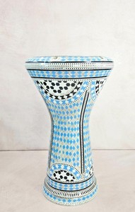 Egyptian Mosaic Darbuka Drum Blue White Doumbek Tabla Mosaic Patterns Vintage