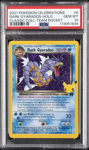 2021 POKEMON CELEBRATIONS CLASSIC COLL #8 DARK GYARADOS-HOLO PSA 10