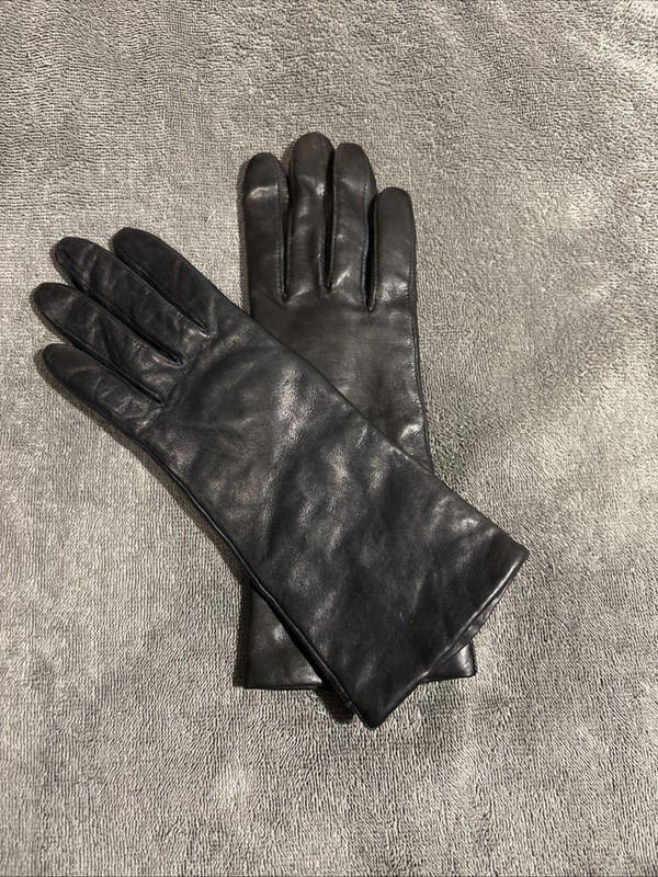 Vintage Fownes Black Leather Gloves Cashmere Lined, Size 7