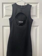 MINI ABITO HERVE LEGER NERO IN MAGLIA A COSTINE. Taglia S?