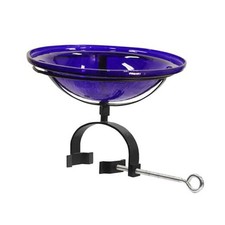 12" Cobalt Blue Crackle Birdbath- Over Rail Bracket