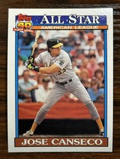 1991 Topps Baseball Jose Canseco Oakland Athletics Base All-Star #390