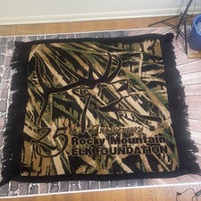 Vintage Rocky Mountain Elk Foundation Throw Blanket Woven Tapestry Made In USA