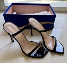 Stuart Weitzman Black Patent Aleena 100mm Strappy Square-Toe Heels