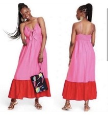 Tabitha Brown X Target Sleeveless Tie-Front Midi Dress, pink red linen pocket, S