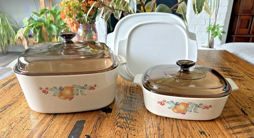Corelle Corning Coordinates Abundance Fruit 5 & 2 Liter Casserole Dish W/2 Lids