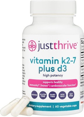Just Thrive Vitamin K2-7 Plus D3 - Immune, Heart, and Bone Health Supplement, 60