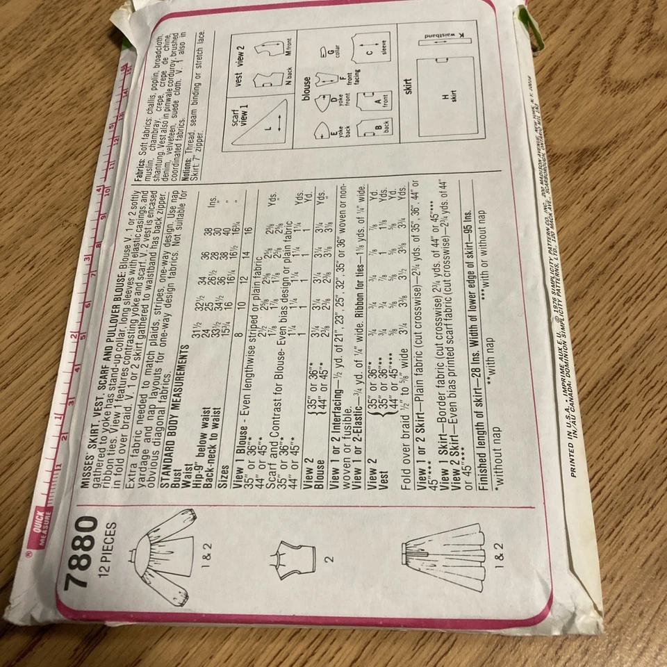 7880 Simplicity Sewing Pattern Size 8 Miss Boho Peasant Retro Top Skirt 1976 Cut - Image 4 of 4