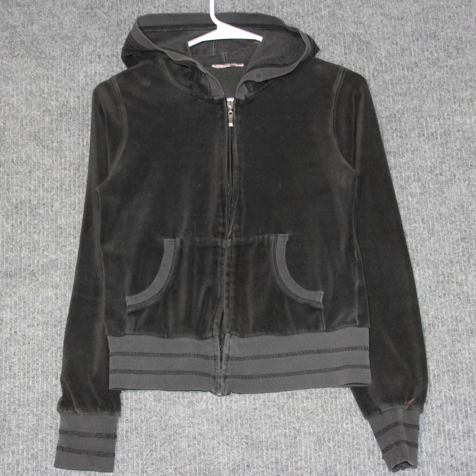 Romeo & Juliet Couture Velour Zip Up Hoodie Women's Gray Rhinestone Wings Rocker - Image 2 of 4
