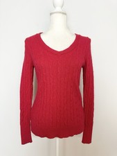 Ann Taylor LOFT Womens Cable Knit Sweater Size S Red V Neck Long Sleeves